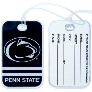 luggage tag with Athletic Logo and Penn State on front, contact info on back